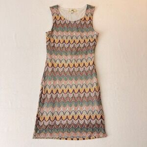 YA Los Angeles Multicolor Chevron Knit Sleeveless Sheath Dress Small